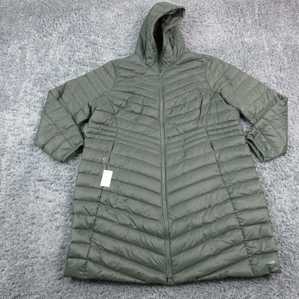 Lands' End Coat Womens 2X Green Puffer Hooded Insulated Down Long Pockets NWT